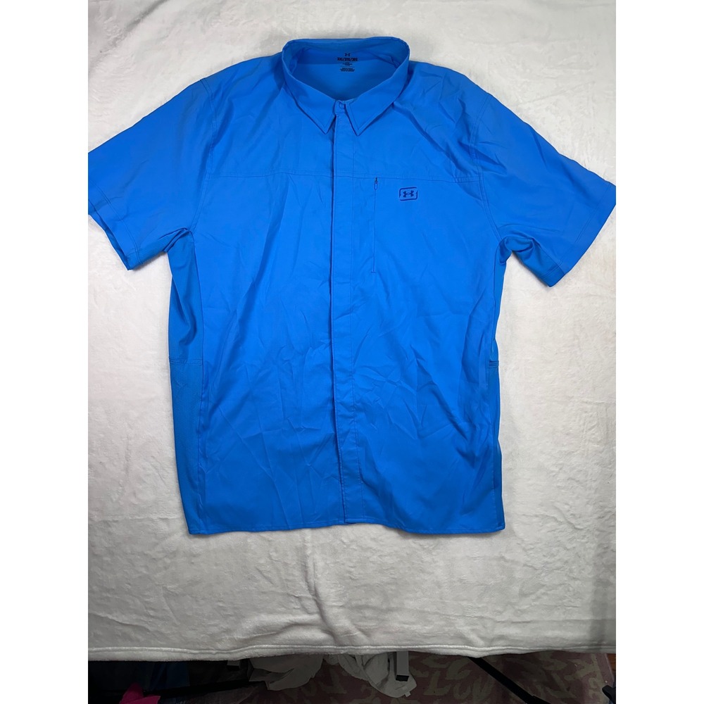 Under Armour Performance Shirt 3XL Blue Short Sleeve Fitted Button Up Mens